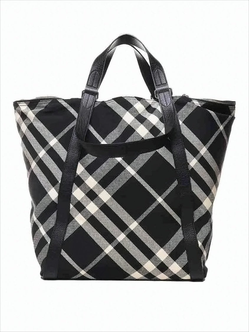 Black and Beige Check Tote Bag