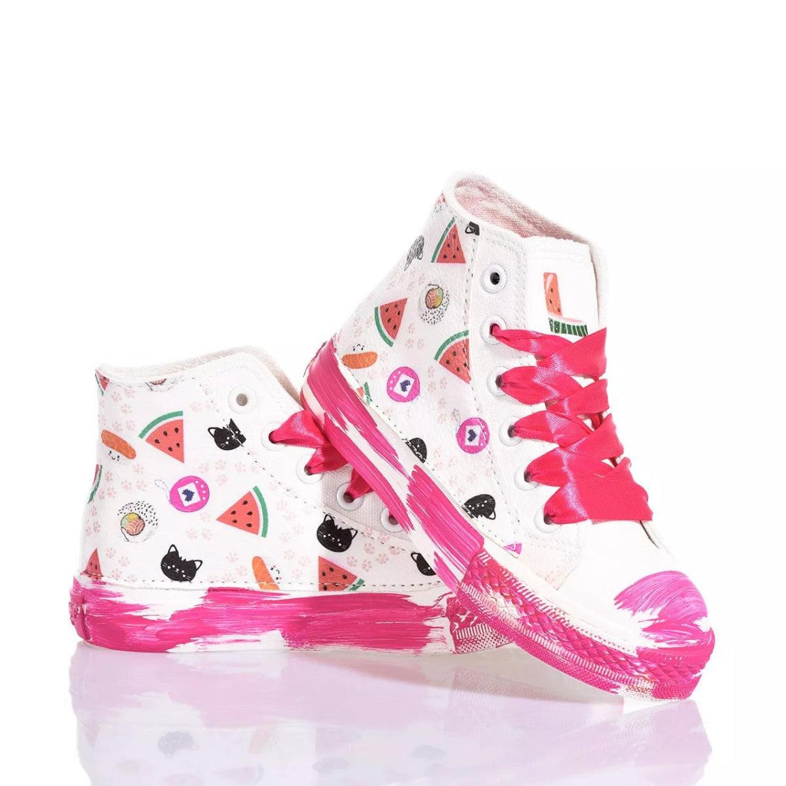 Handcrafted White Sneakers With Fuchsia Platform