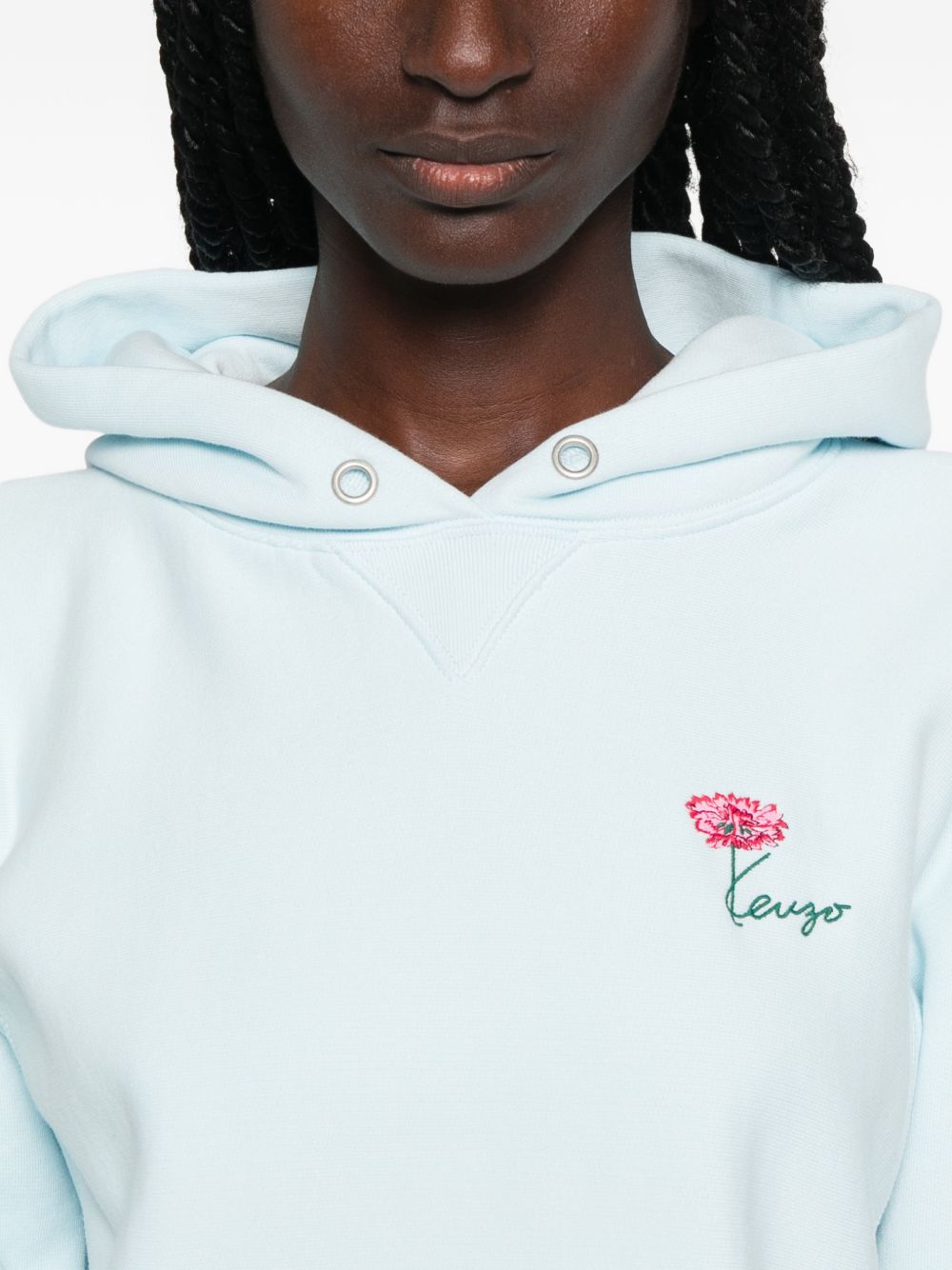 Light Blue Embroidered Flower Hooded Sweatshirt