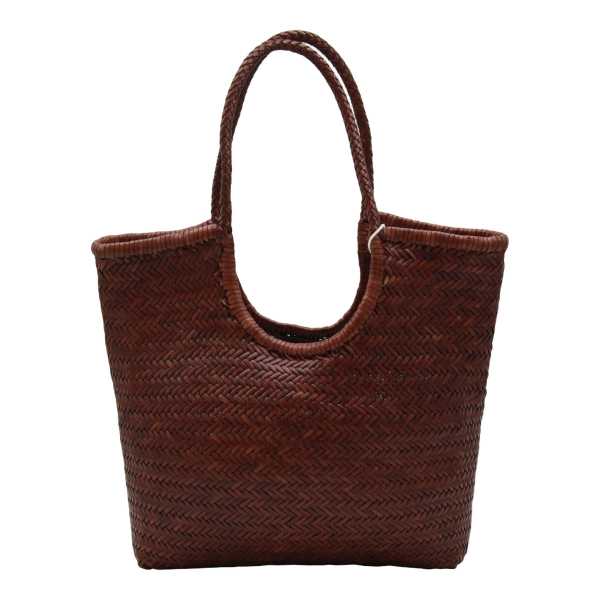 Medium Woven Tote Bag with Herringbone Pattern