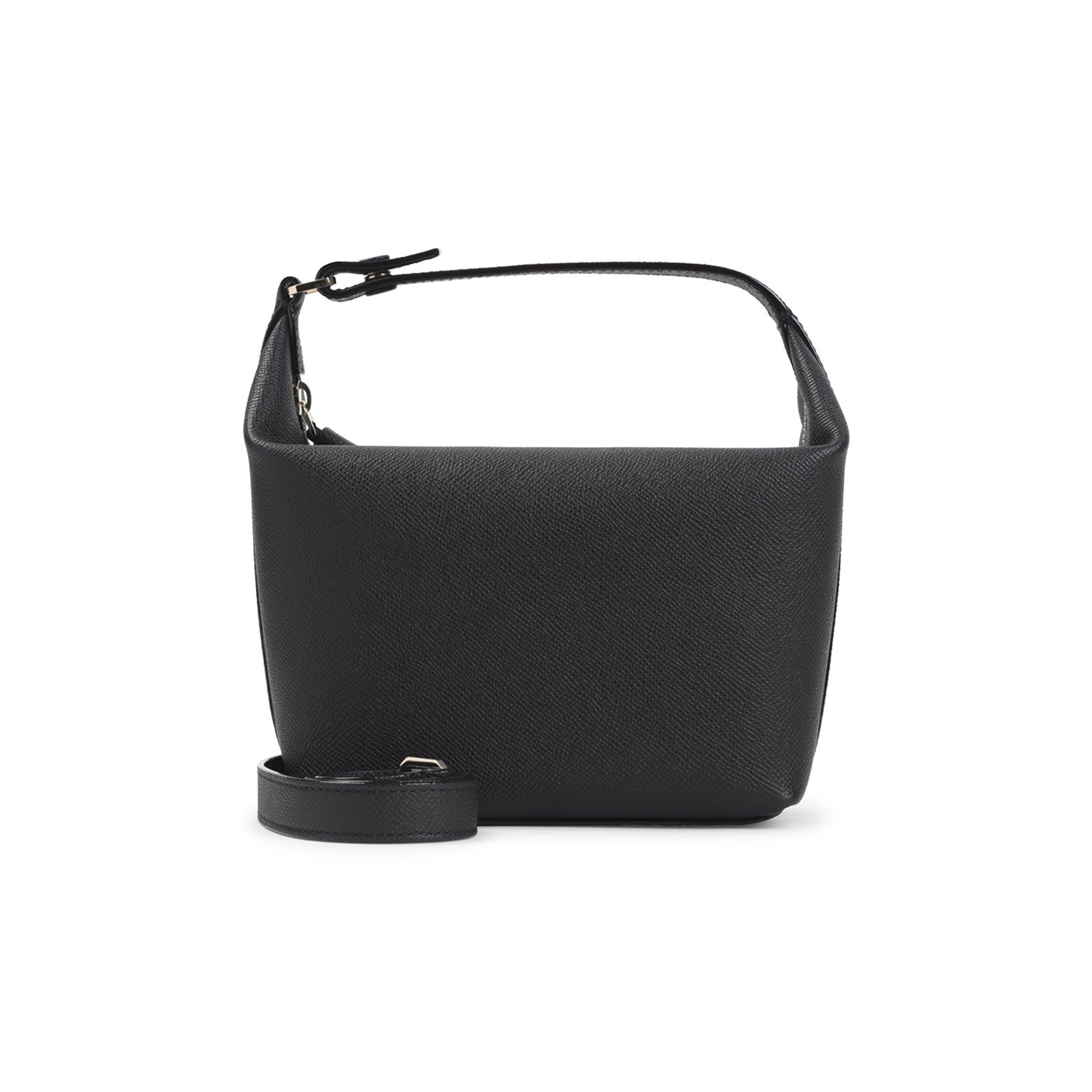Structured Black Calf Leather Mochi Pouch Bag