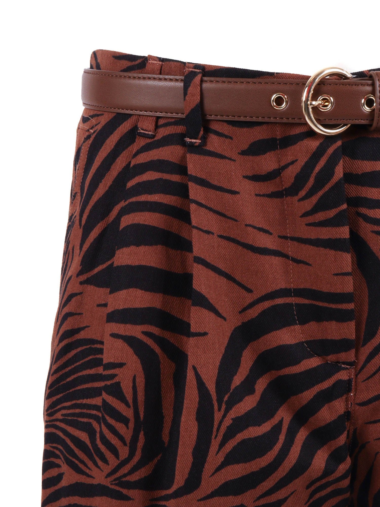 Tailored Brown Shorts with Bold Tiger Stripe Pattern