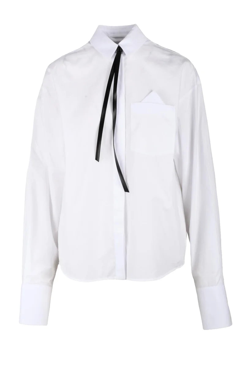Cotton Shirt with Tie - White