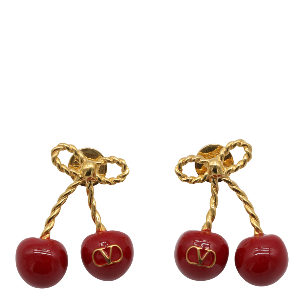 Cherry-Design Gold-Tone Earrings with Logo Detail