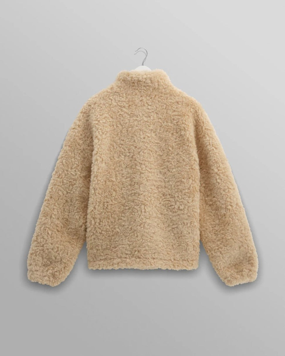 Recycled Sherpa Fabric Boxy-Fit Funnel Neck Jacket