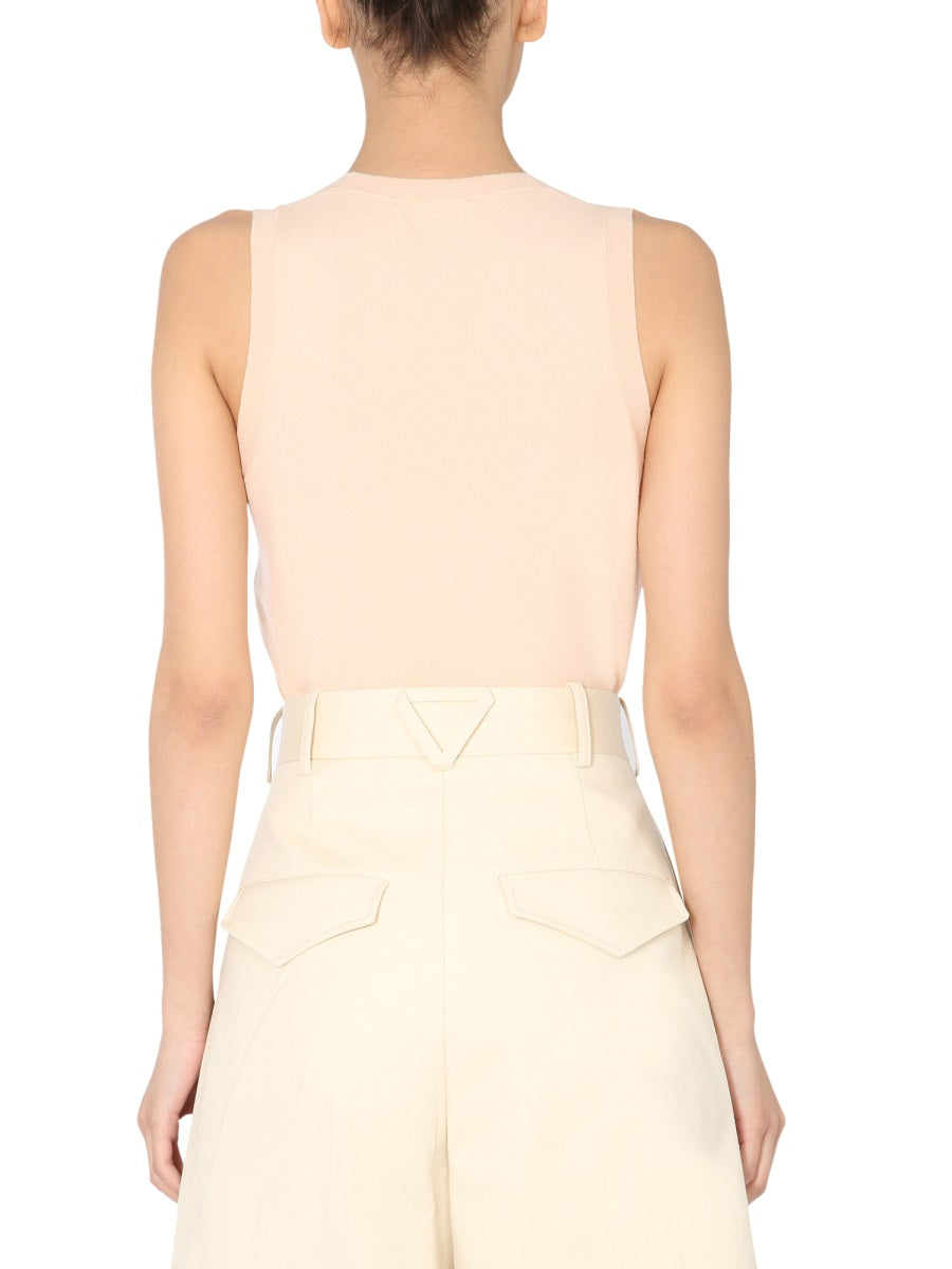 Sleeveless Cashmere Blend Sweater with Round Neckline