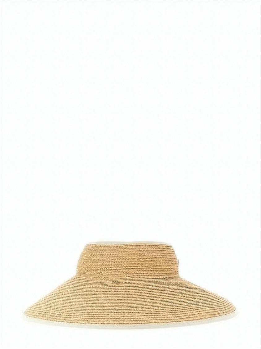 Wide-Brimmed Raffia Visor Hat with Bow Detail