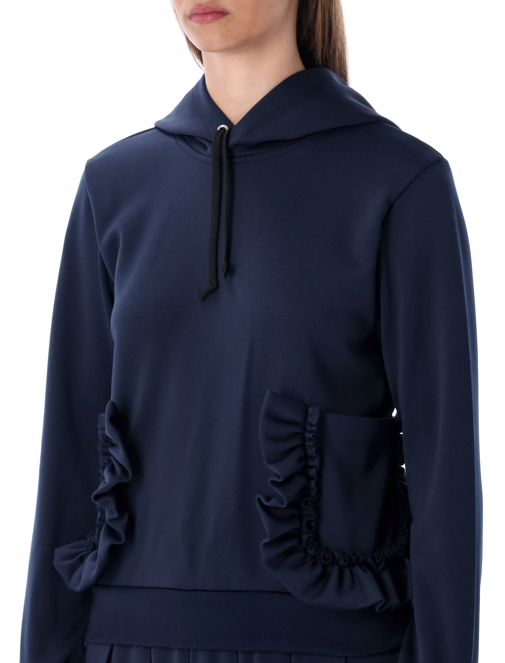Girl Navy Hoodie With Ruffle Pockets