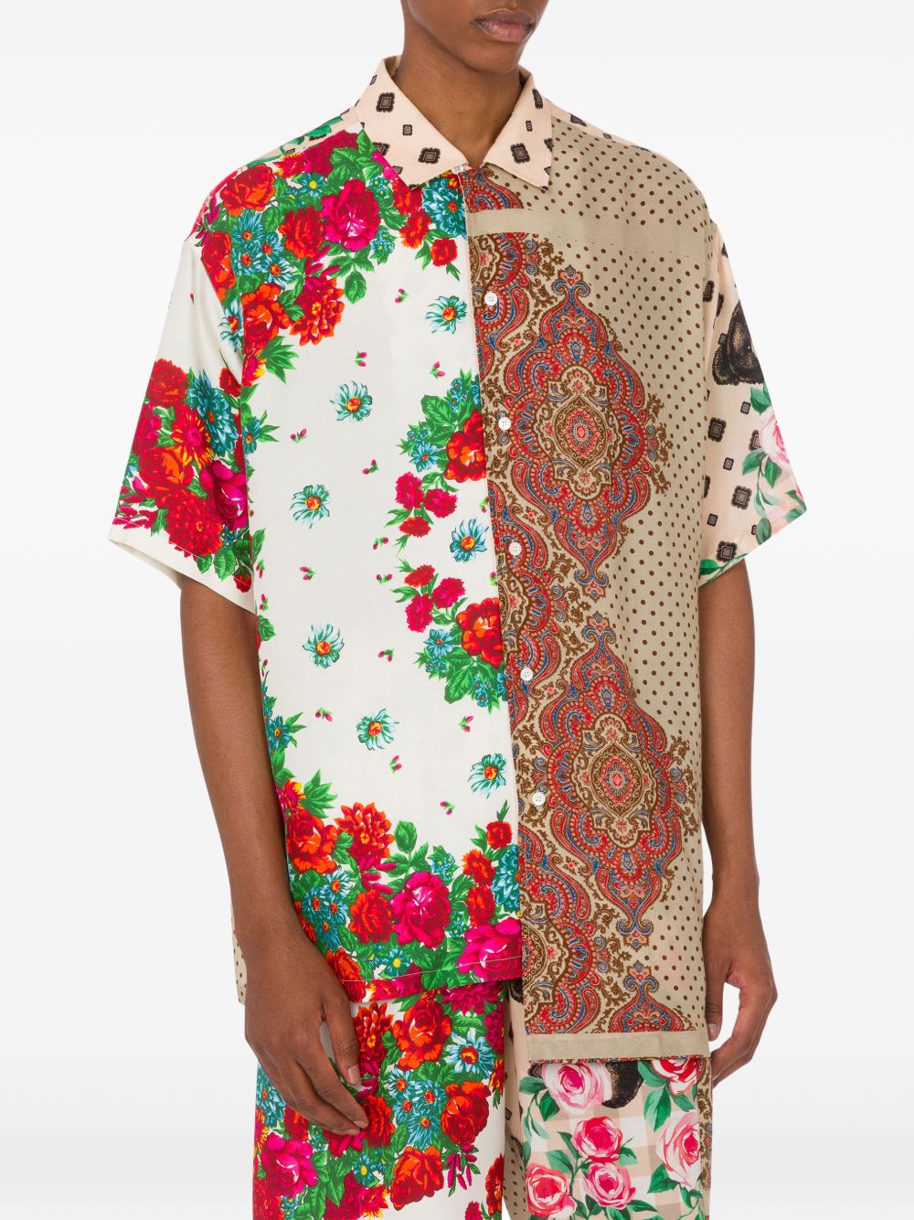 Patchwork Short-Sleeve Shirt With Floral