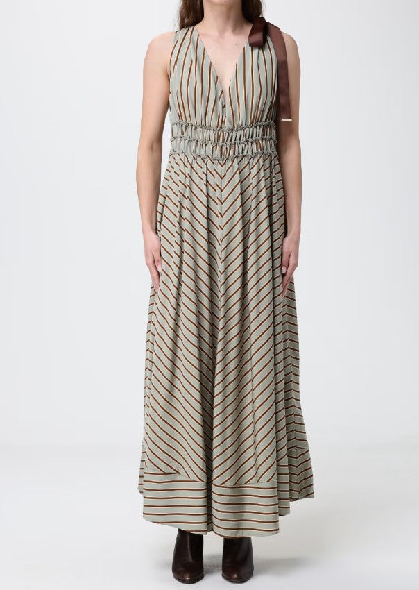 Viscose Blend Striped Full Skirt Dress