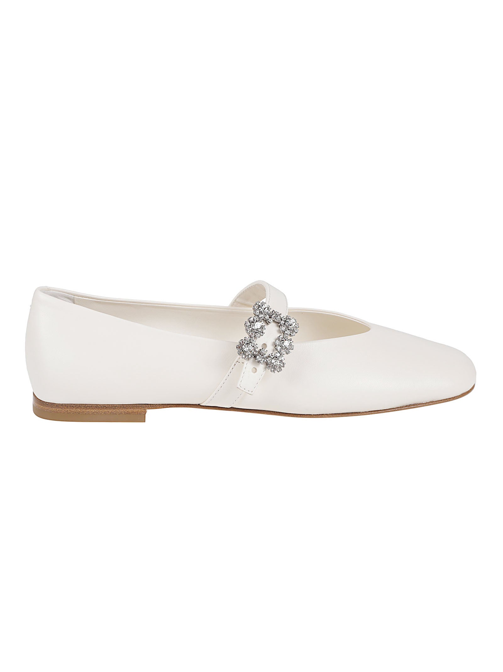 Pointed Toe Lambskin Flats with Ornate Buckle