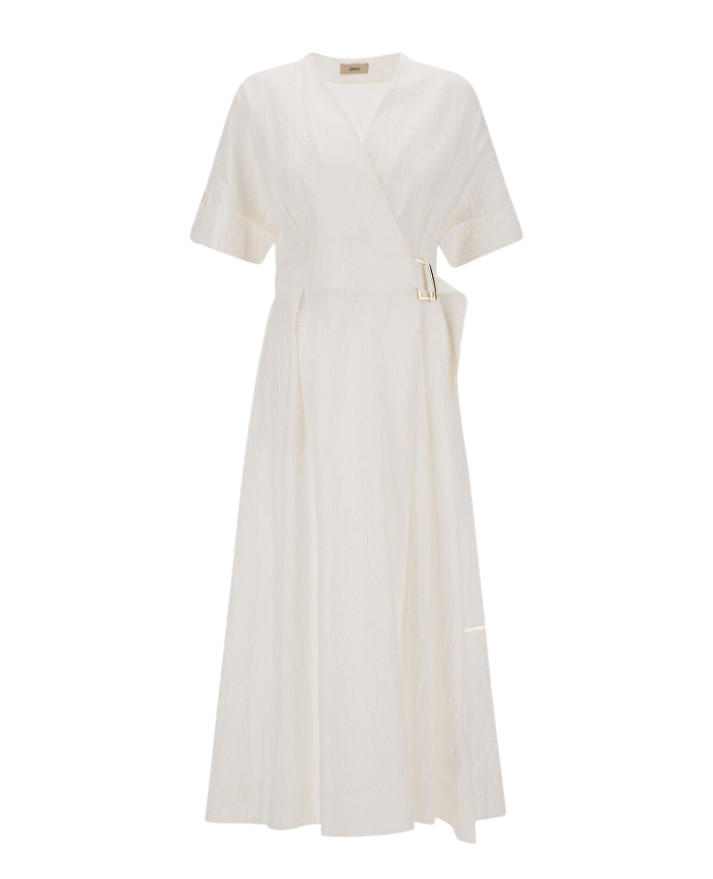 Crispy Cotton Cross Over V Neck Dress
