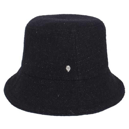 Textured Black Bucket Hat With Metallic Emblem