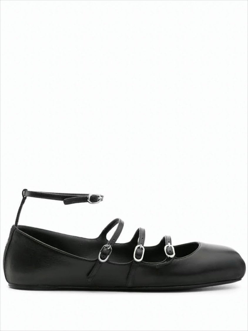 Square Toe Flat Shoes with Three Strap Design