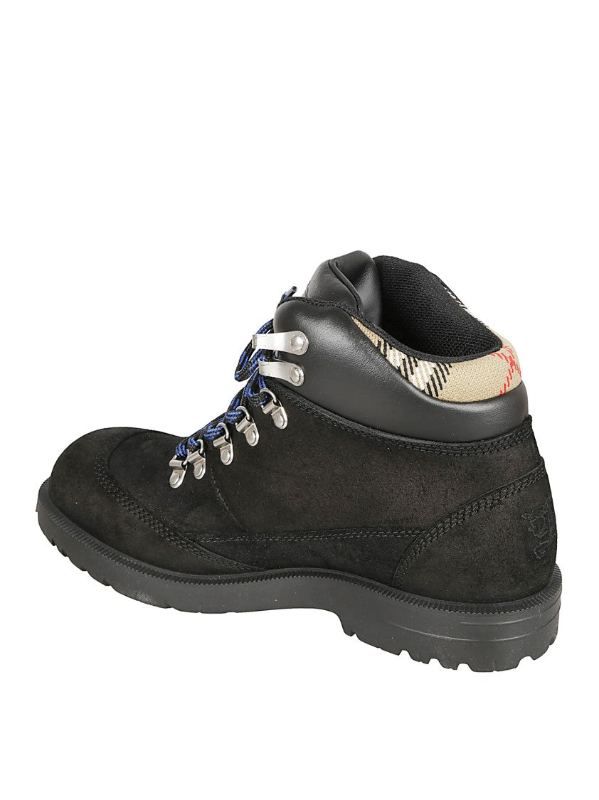 Suede Ankle Boots With Check Insert