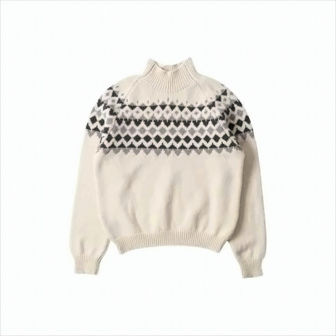 Patterned Yoke Merino Wool Turtleneck Sweater