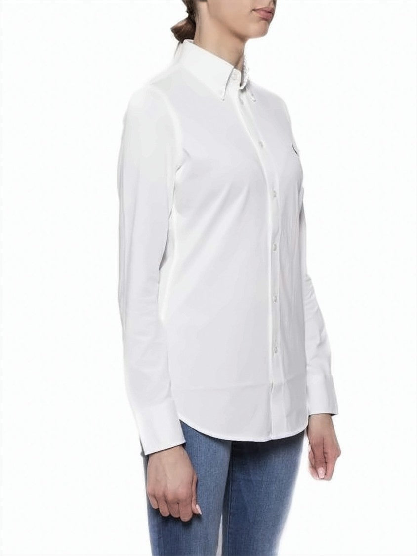 Long-Sleeve Button-Up Shirt With Curved Hem And Logo