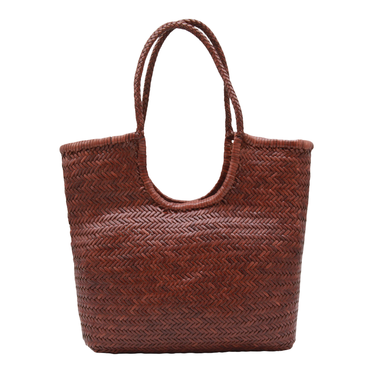 Medium Woven Tote Bag with Herringbone Pattern