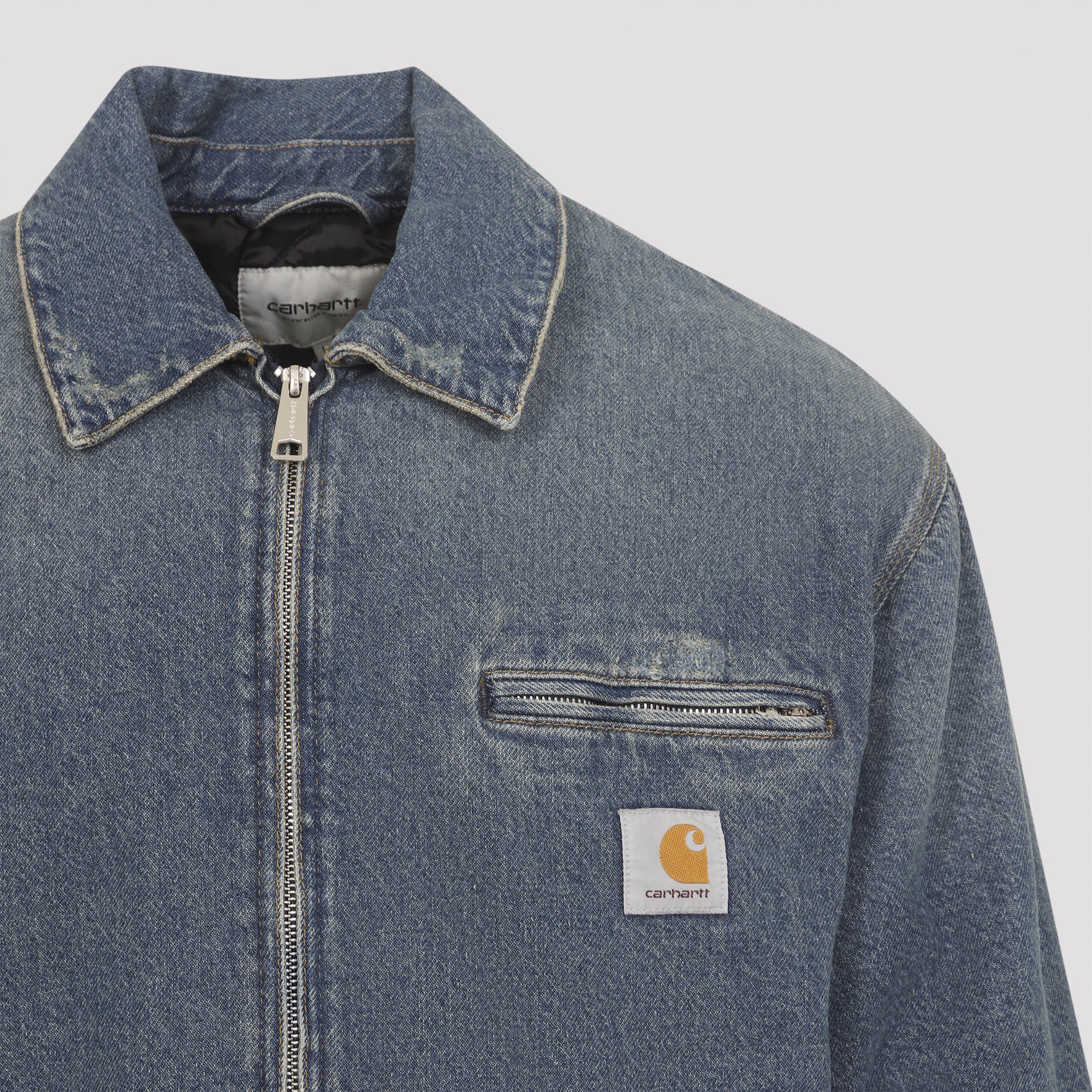 Denim Jacket With Front Zipper Closure