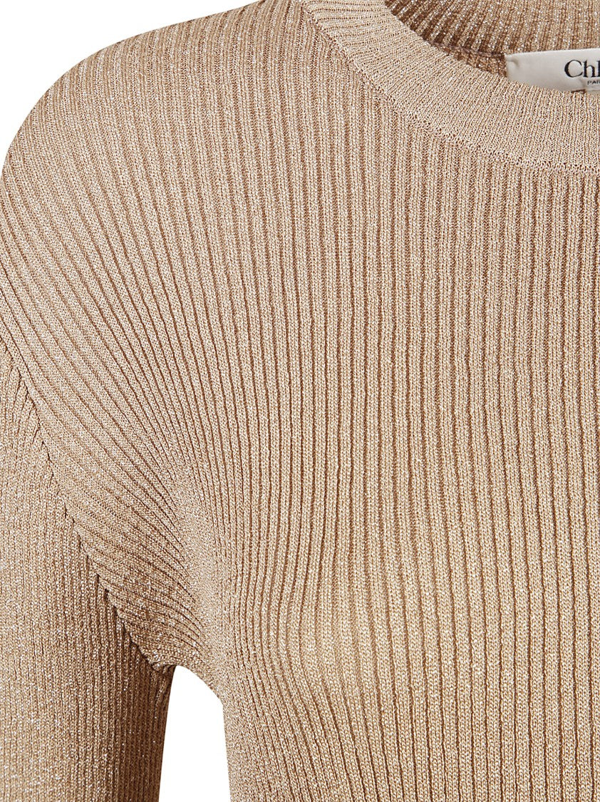 Ribbed Long Sleeve Dress With Scalloped Hemline