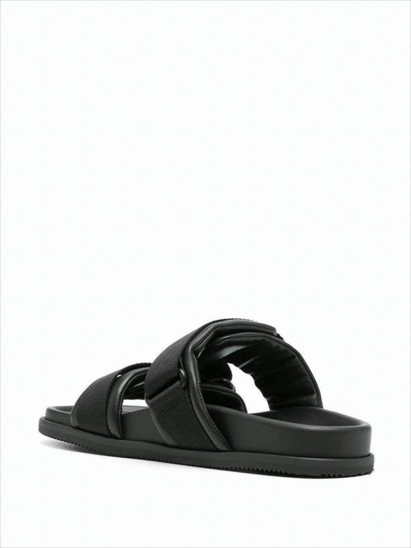 Sleek Black Nappa Leather Slide Sandals With Padded Straps