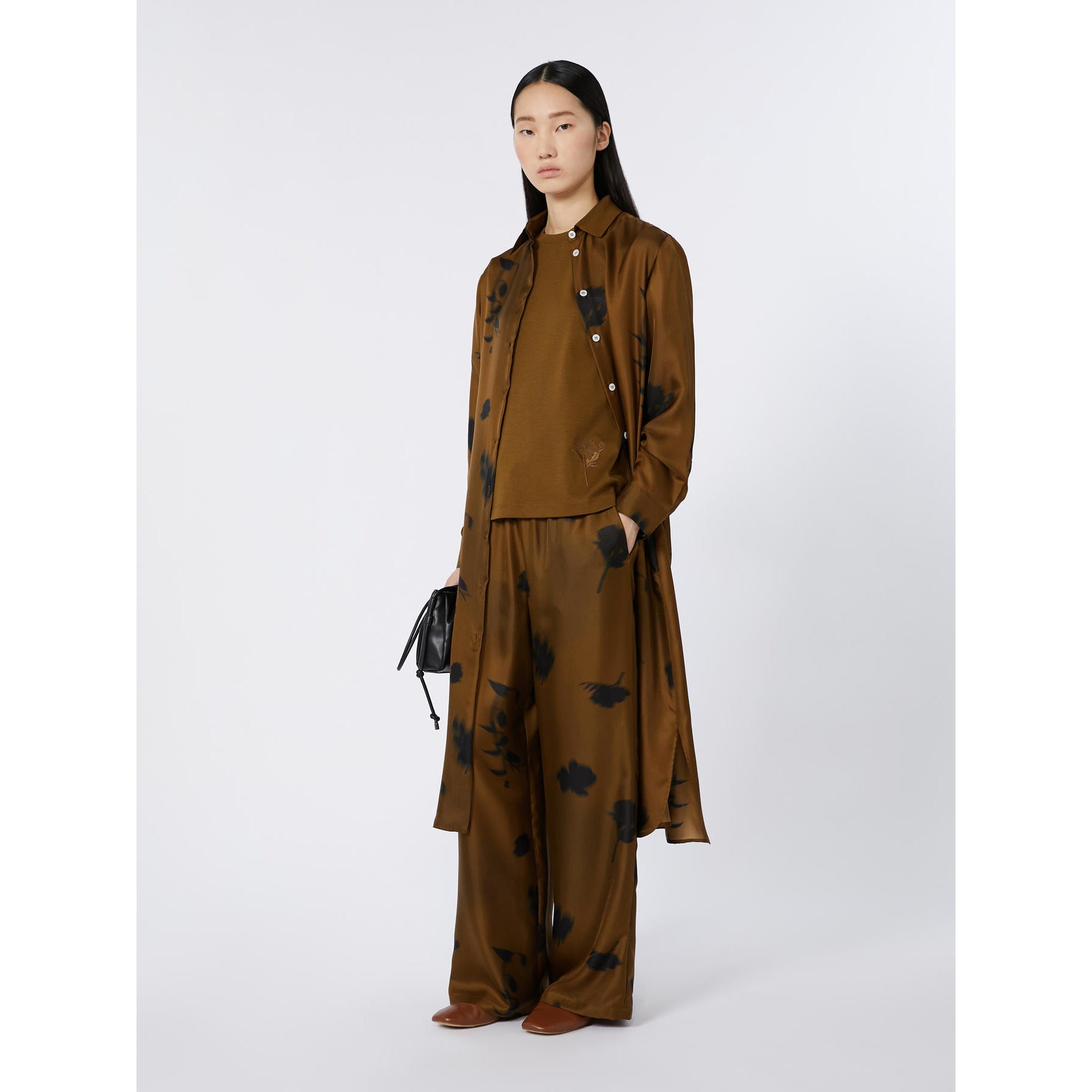 Silk Midi Dress With Classic Shirt Collar