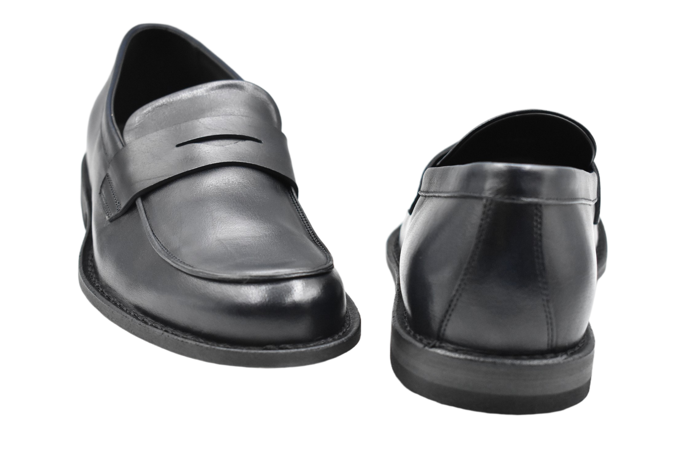 Navy Low-Cut Leather Loafers With Subtle Strap Detail