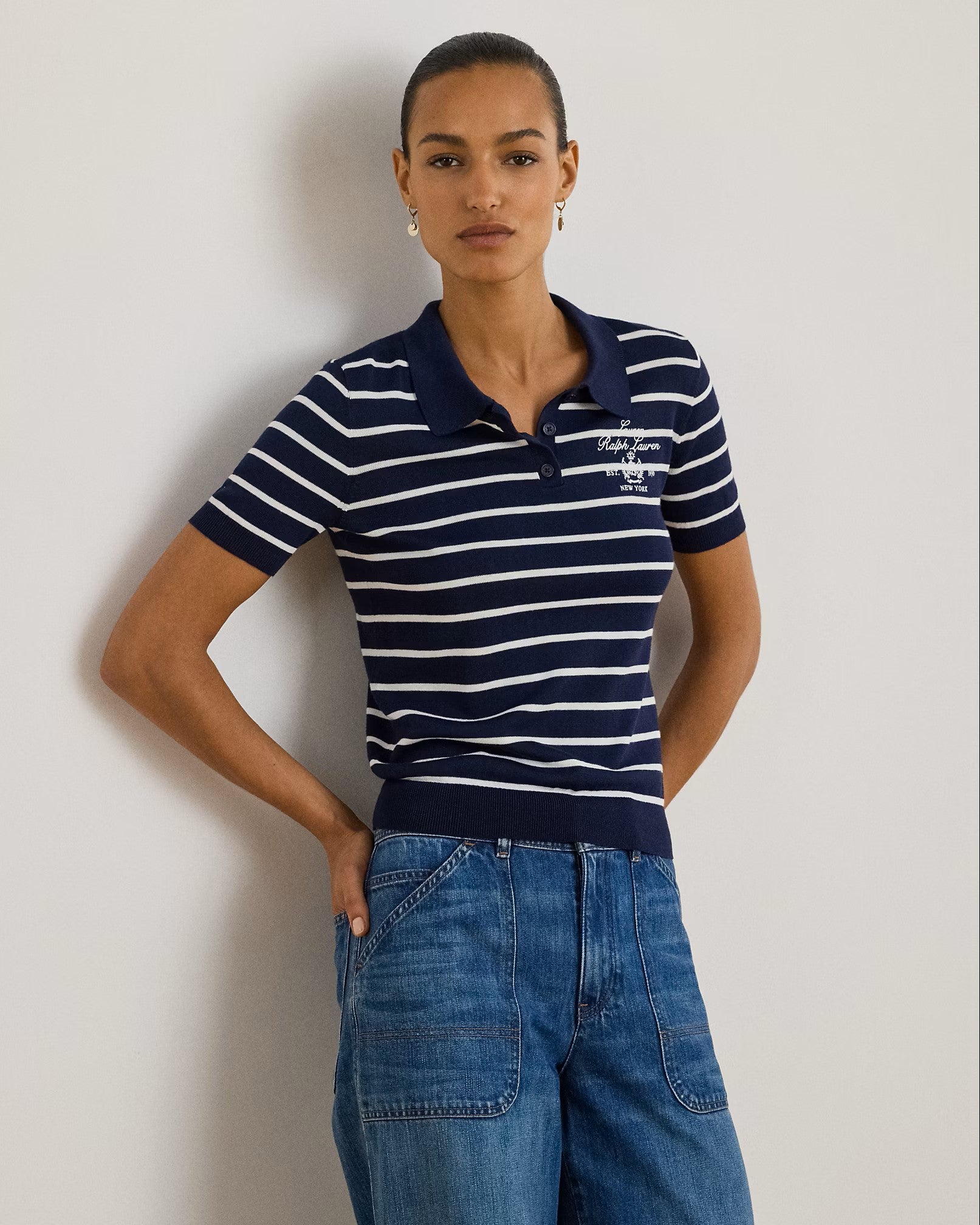 Classic Polo-Style Short Sleeve Pullover in Navy