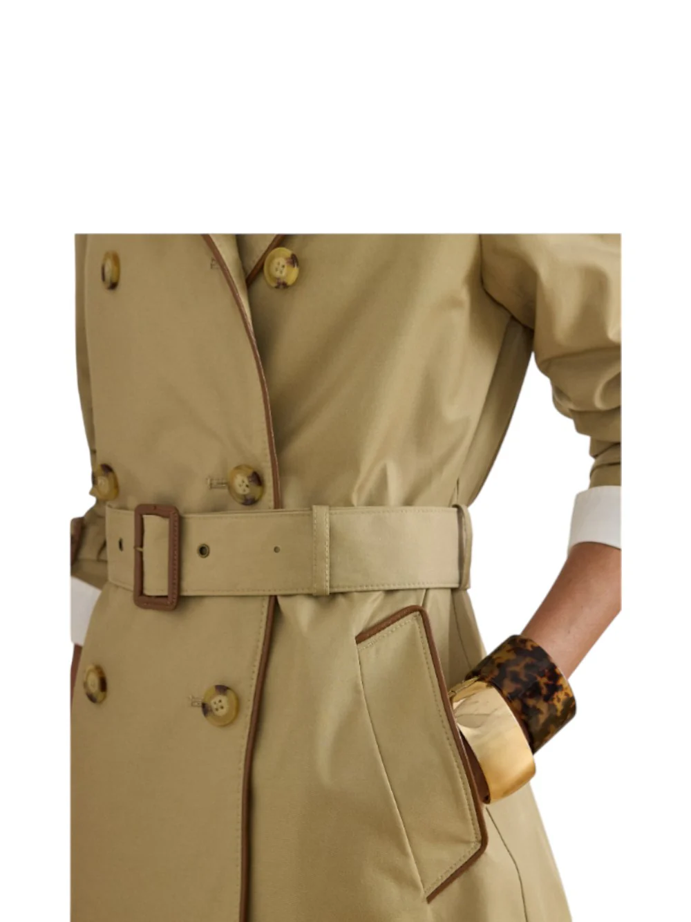 Light Beige Double Breasted Lined Trench