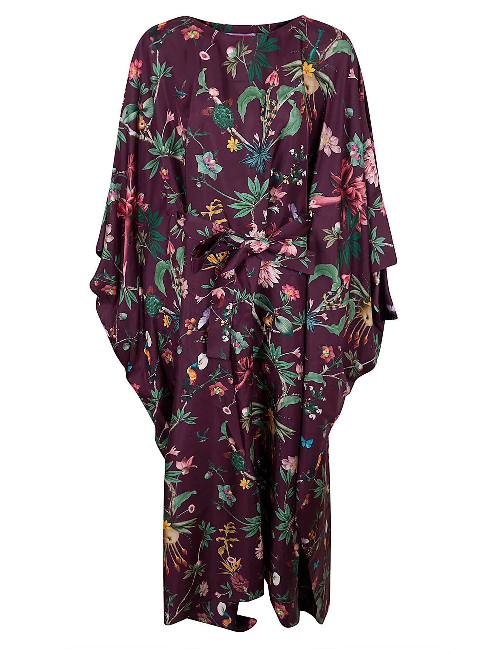 Silk Twill Maxi Kaftan Dress with Removable Waistband and Zooflora Print