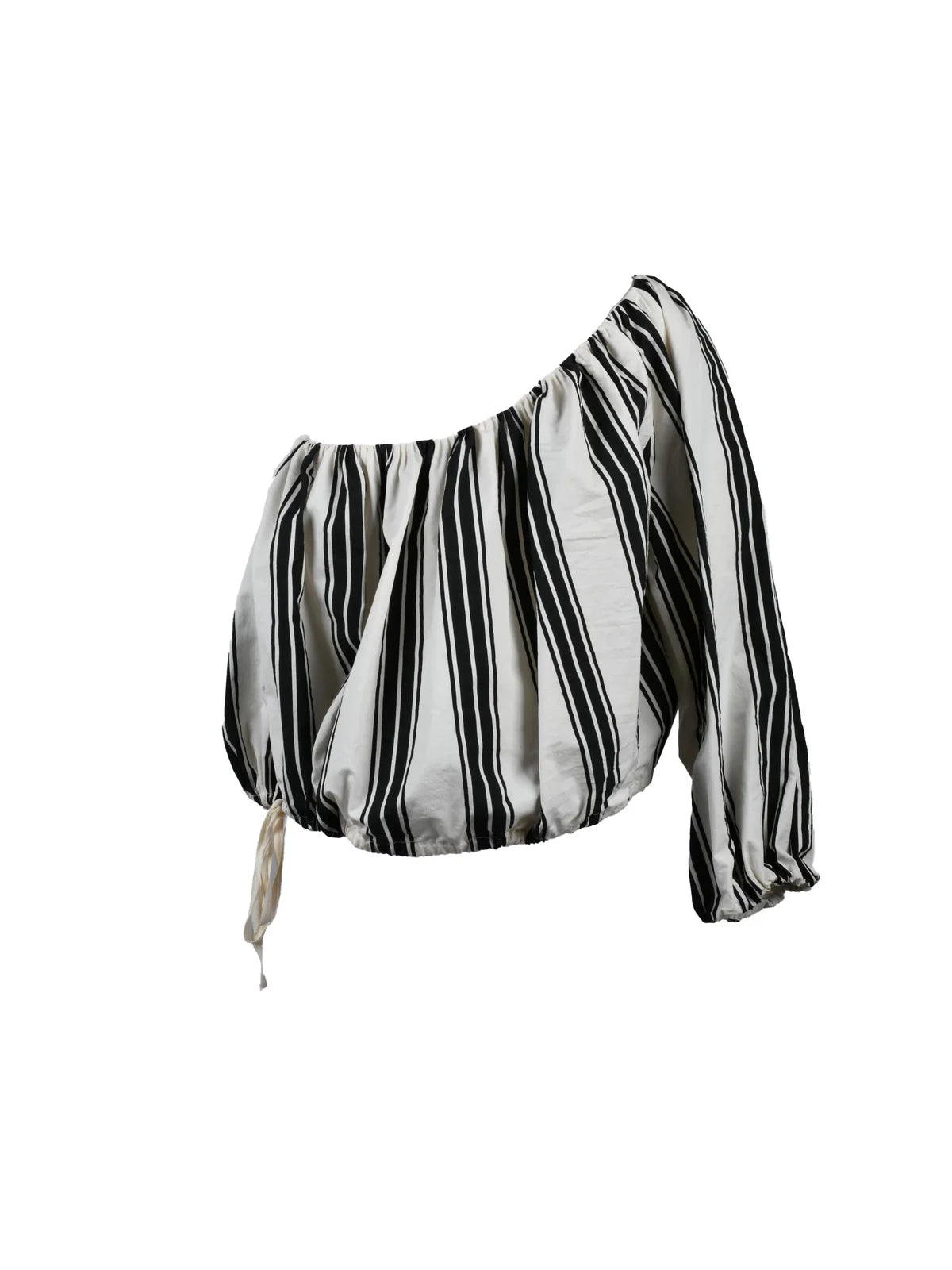 White Black Cotton Polyamide One-Shoulder Top