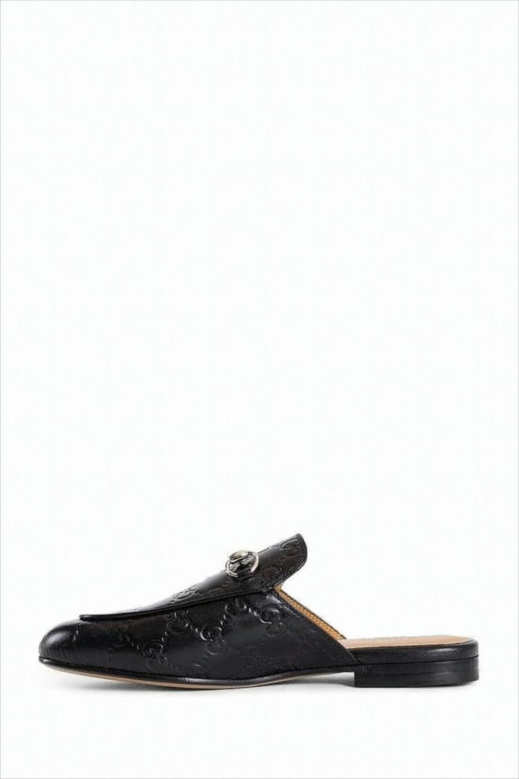 Embossed Leather Slip-On Mules