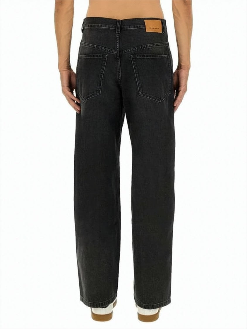 Relaxed Fit Black Denim Pants with Five-Pocket Design