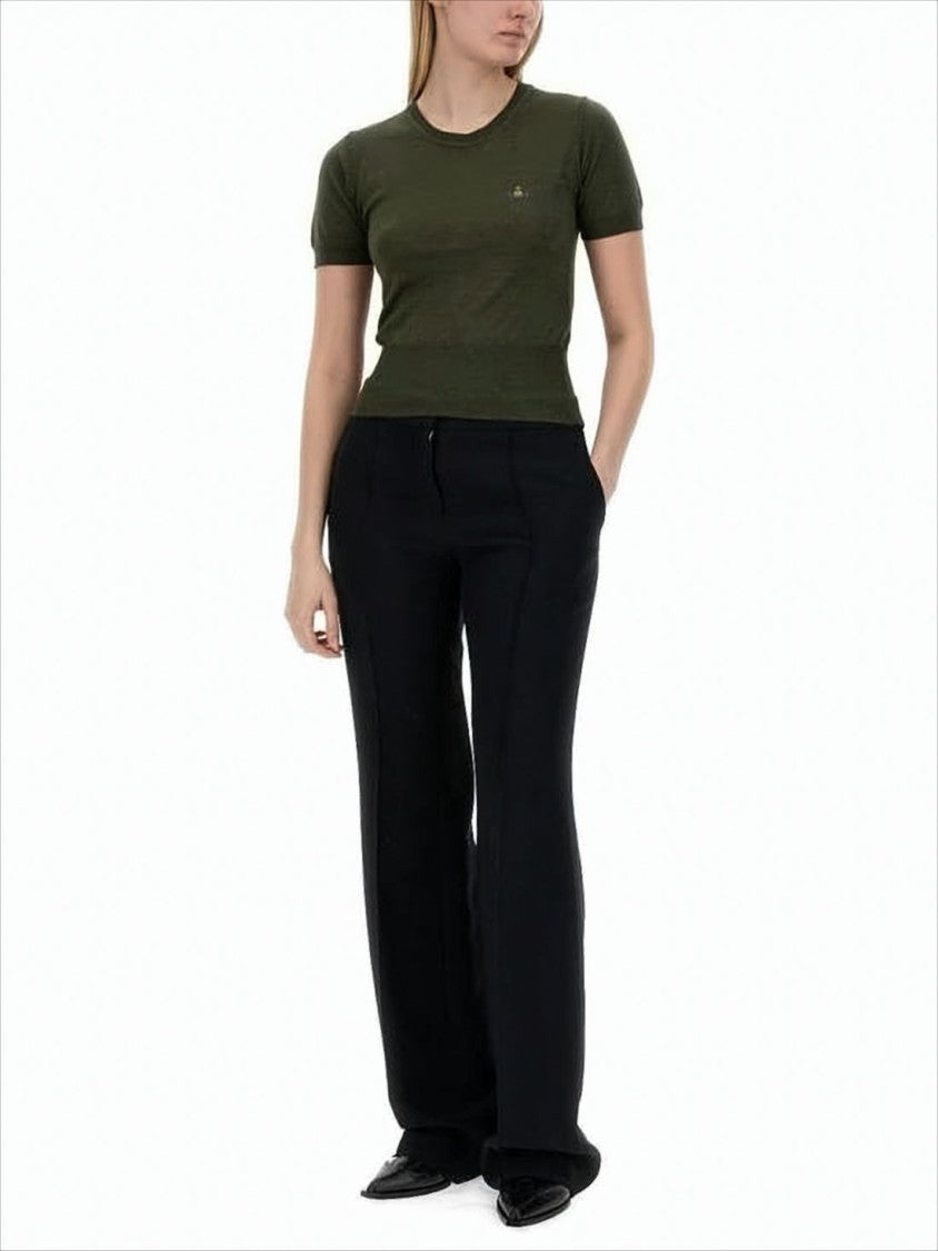 Fitted Short-Sleeve Pullover in Deep Olive Green