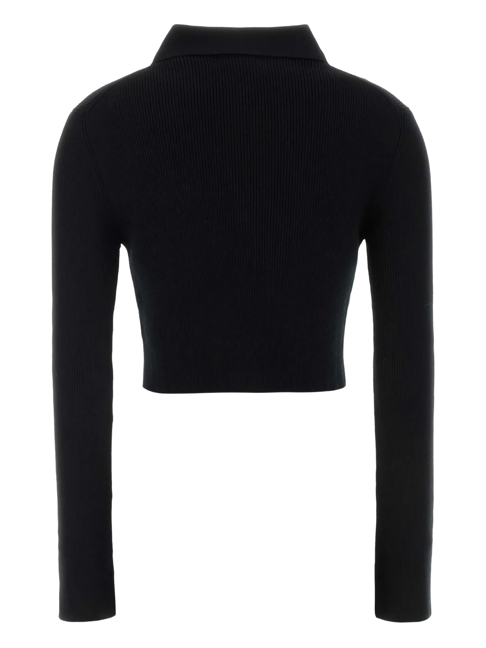 Black Cropped Ribbed Knit Cardigan