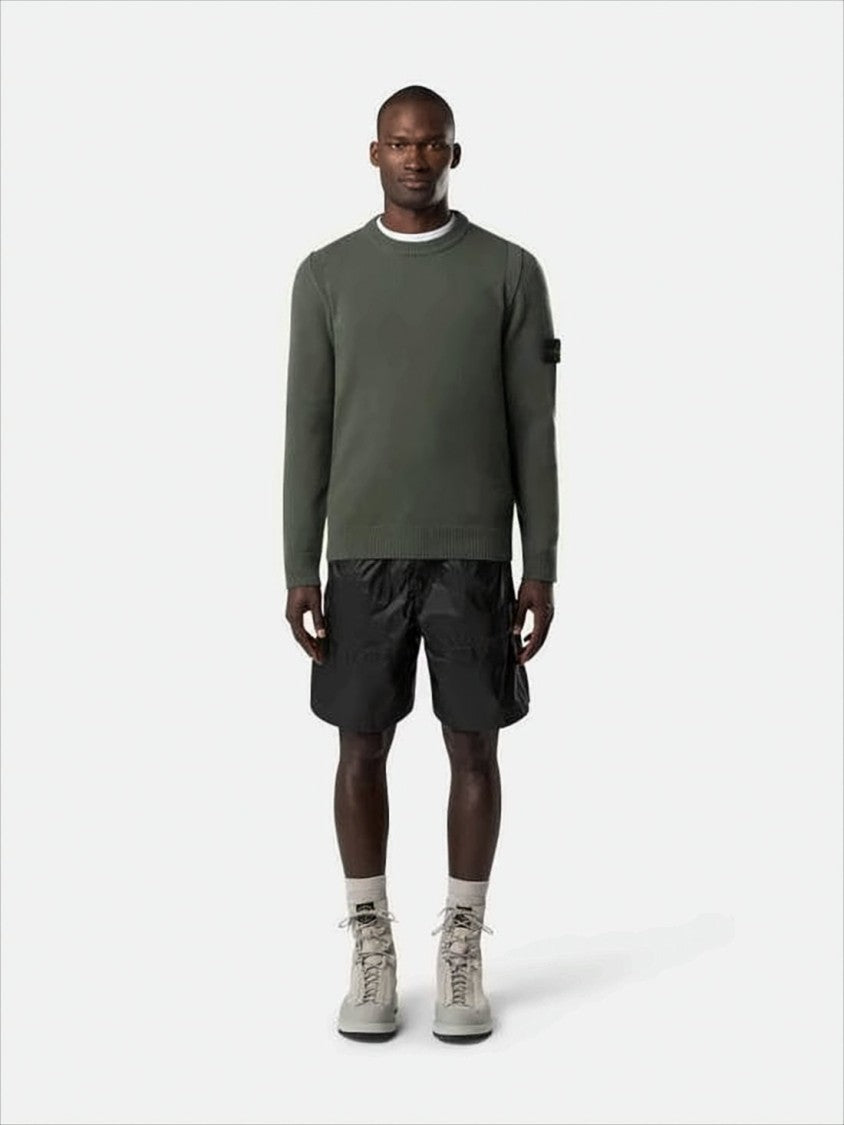 Crew Neck Wool-Polyamide Blend Sweater with Signature Patch