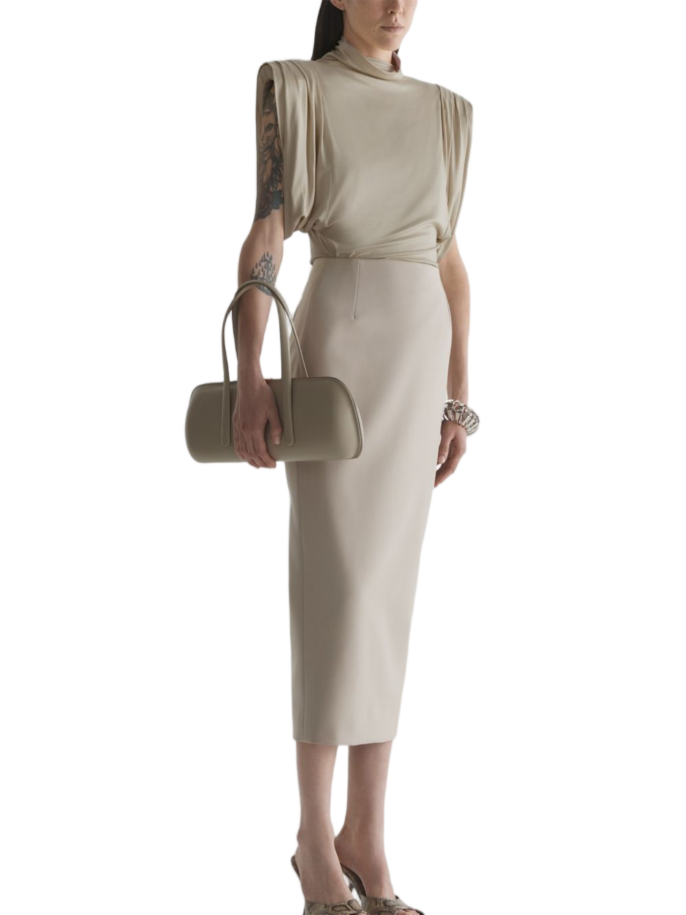 Brown High-Neck Top with Structured Puff Sleeves