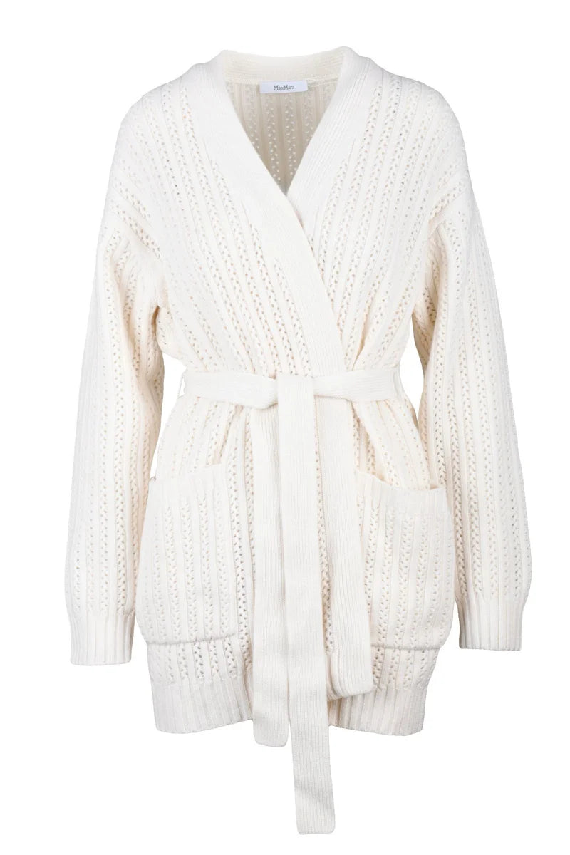 Long Cardigan in Wool and Cashmere - White