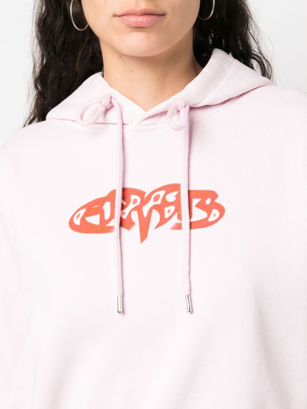 Light Pink Amb Graphic Cropped Cotton Hoodie