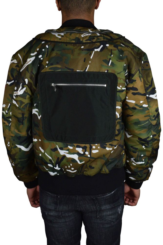 Khaki Camouflage Bomber Jacket With Orange Lining
