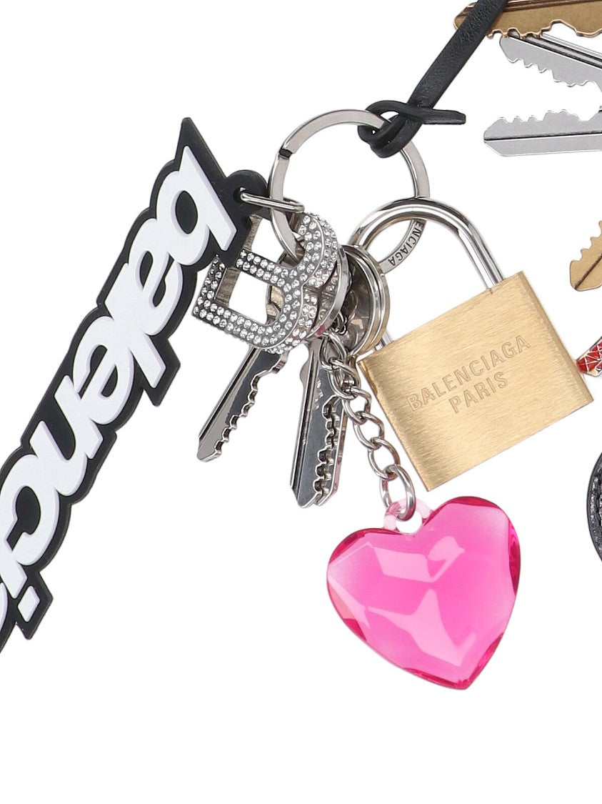 Silver-Tone Metal Keychain With Multicolor Logo Charms