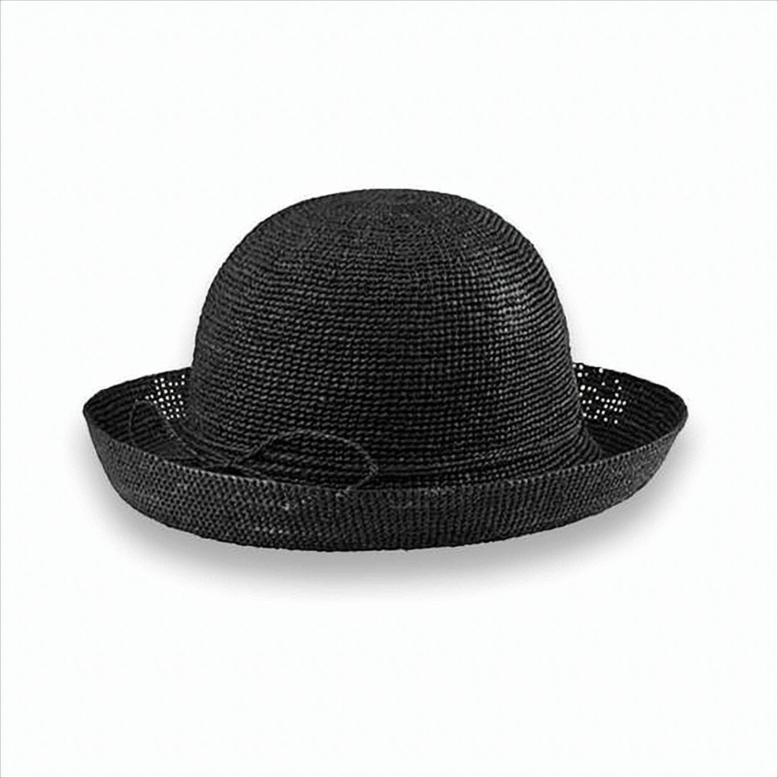 Black Raffia Hat With Rounded Crown And Upturned Brim