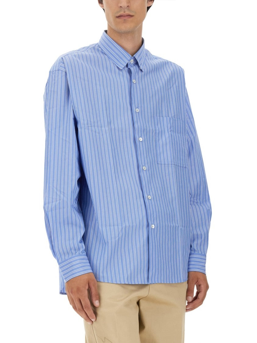 Vertical Stripe Oversize Fit Shirt In Cotton