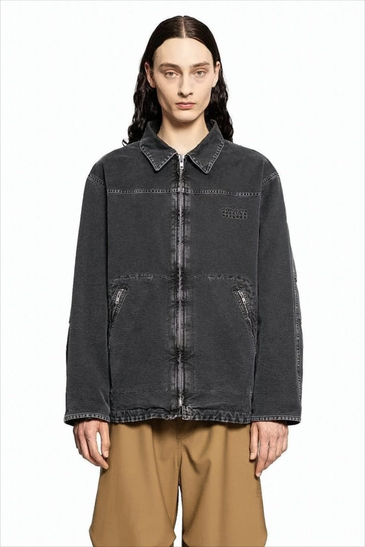 Boxy Oversized Black Cotton Jacket with Vintage Finish