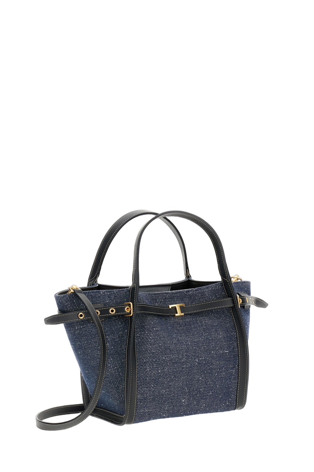 Structured Fabric Shopping Bag with Leather Accents
