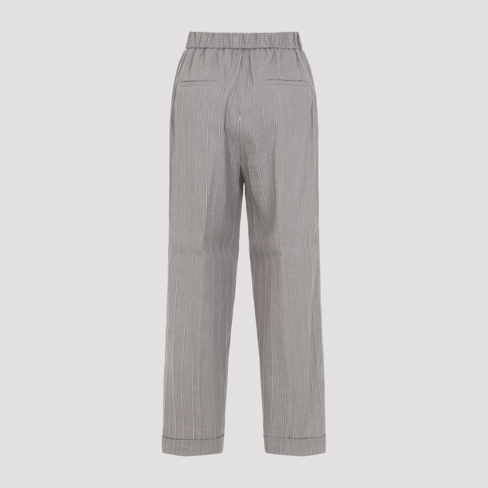 Brown Linen-Cotton Blend Trousers With Relaxed Fit