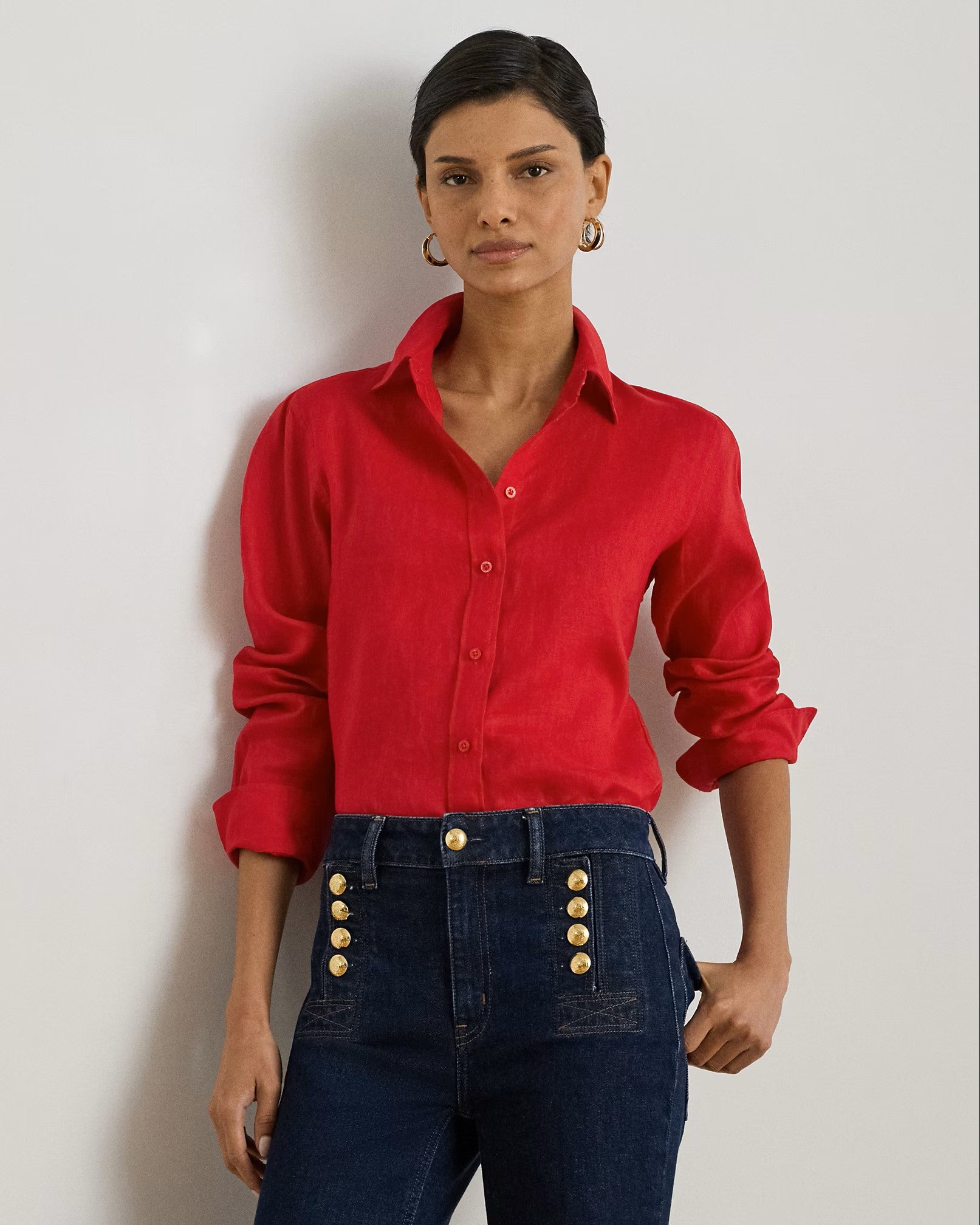 Red Tissue Linen Button Shirt