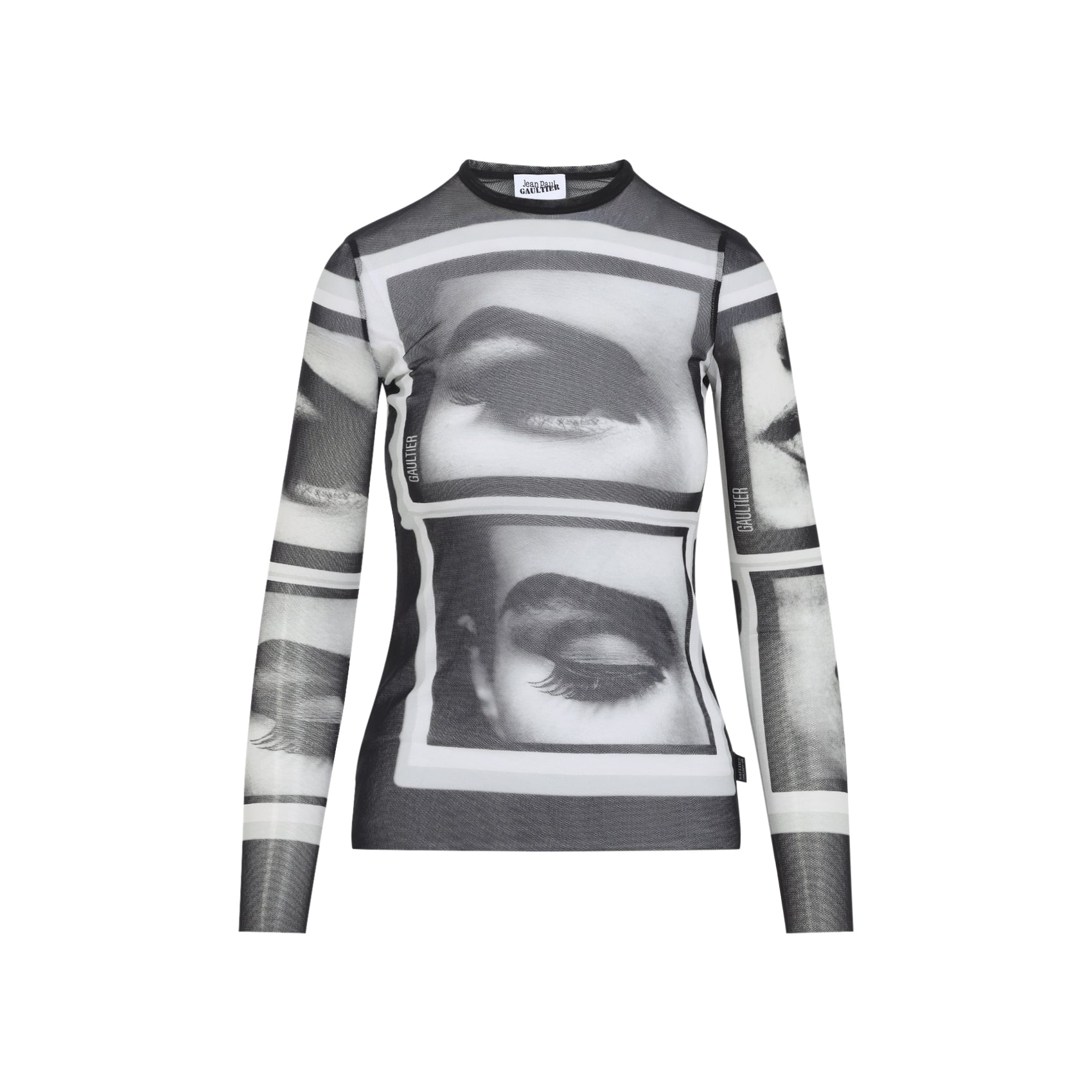 Fitted Long-Sleeve Sheer Mesh Top