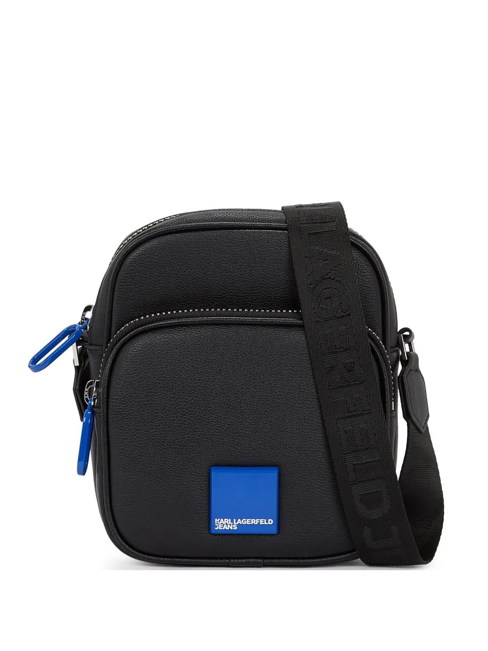 Textured Black Crossbody Bag with Branding