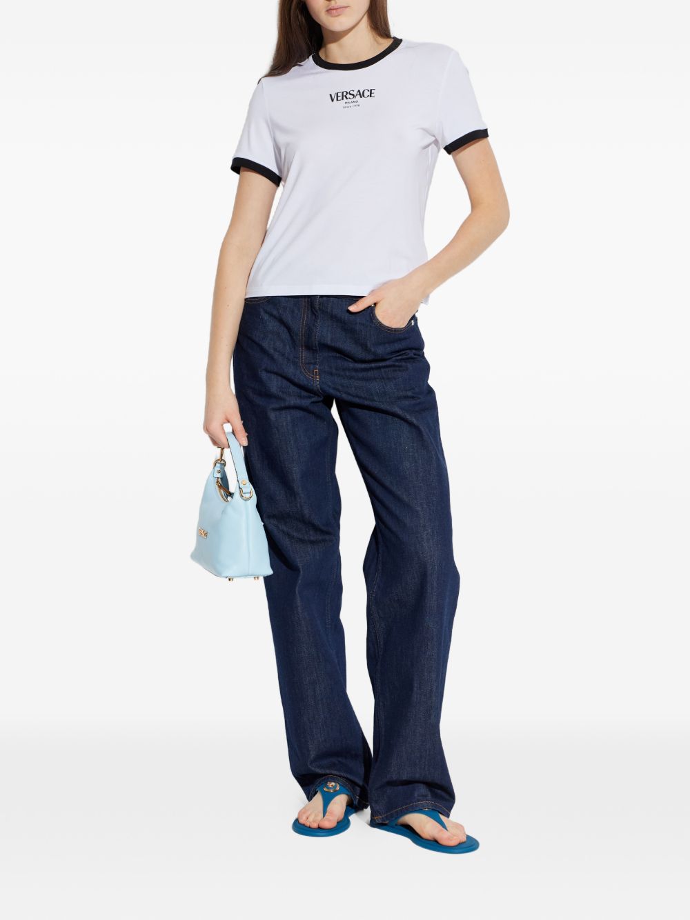Cropped Silk and Nylon Top with Bold Logo